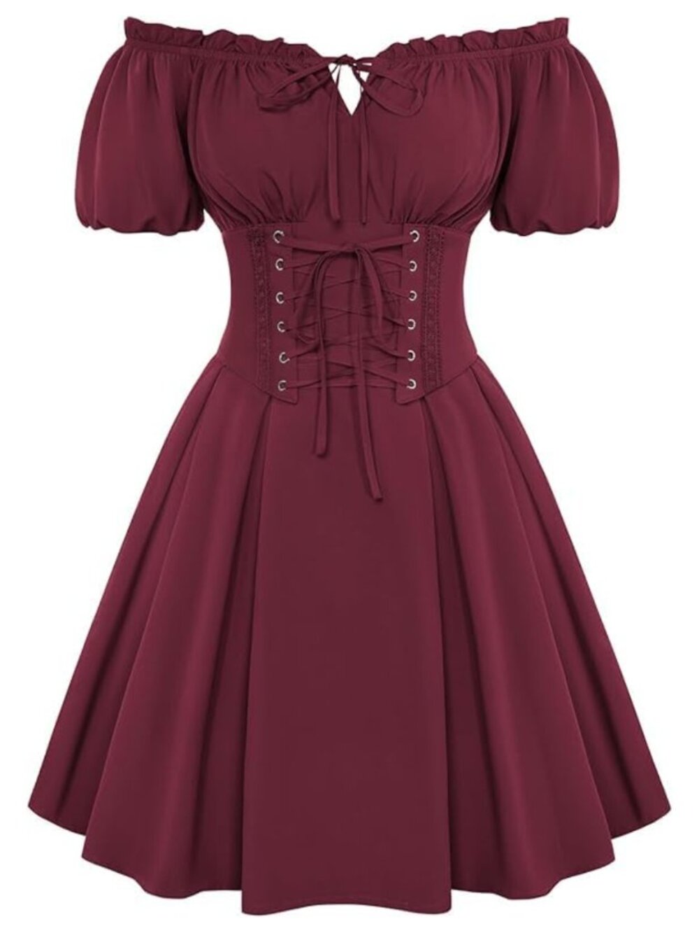 Women's Renaissance Corset Mini Dress Puff Sleeve Laced